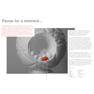 Preview of the Sphere of Life sculpture brochure featuring interactive spheres.